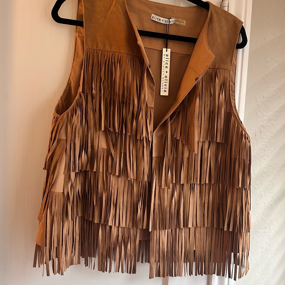 Alice + Olivia Tan Fringe Leather Vest